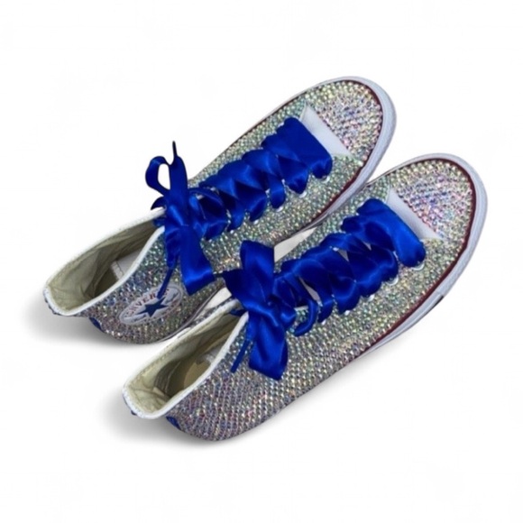 Crystal AB Iridescent Diamond High Top Converse Sizes 5-14 New With Ribbon Laces - Picture 4 of 14